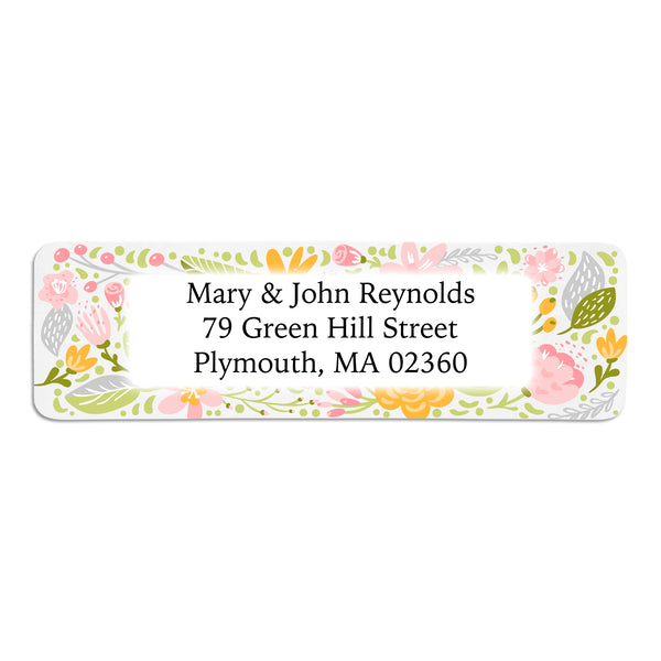 Pink, Yellow & Green Floral Border Return Address Label