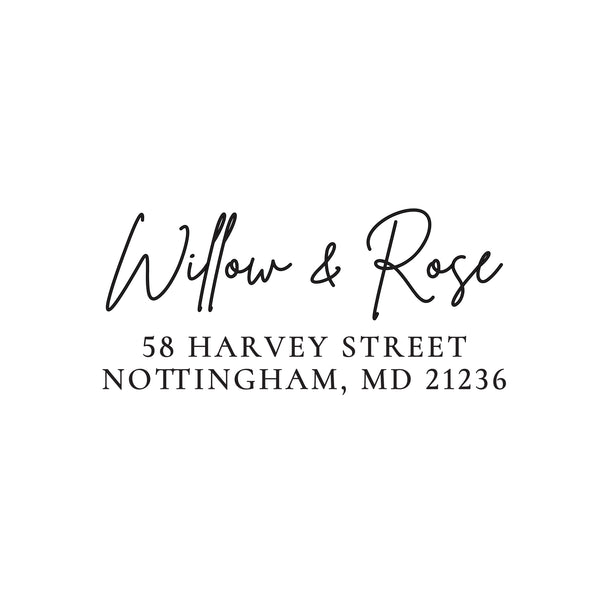 Script Return Address Stamp - Self-Inking - Handwritten & Script (Willow and Rose Design)