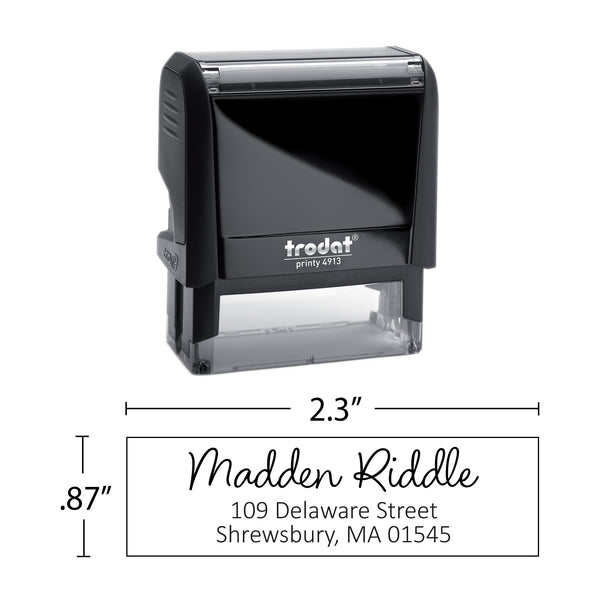 Scrip Return Address Stamp - Self-Inking - Handwritten & Script (Madden Riddle Design)