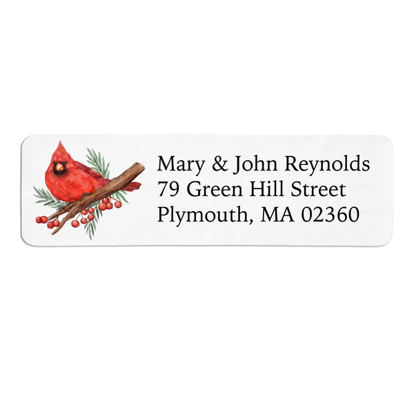 Red Cardinal Bird with Berries Return Address Label