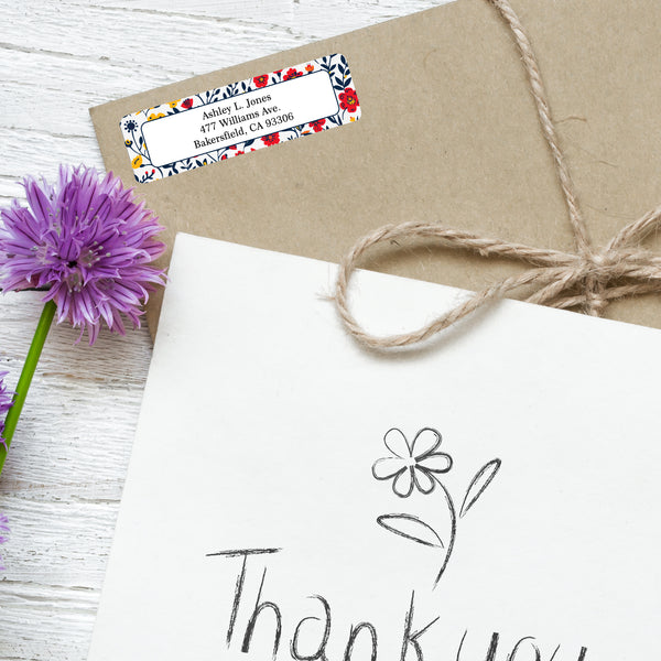 Red & Navy Blooms Floral Return Address Label