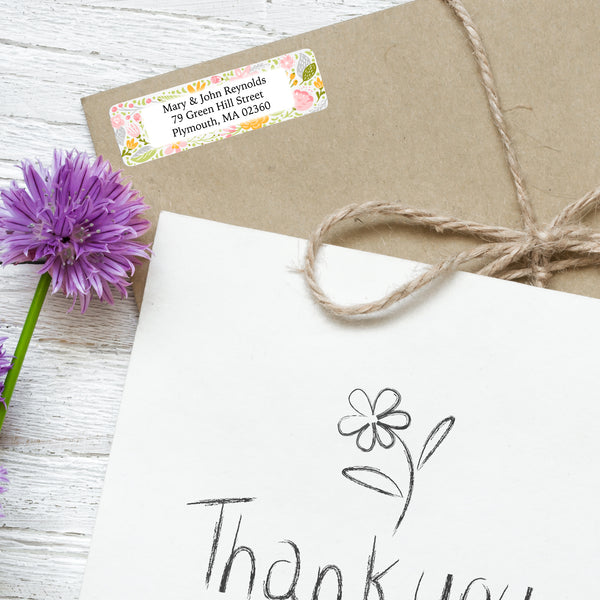 Pink, Yellow & Green Floral Border Return Address Label