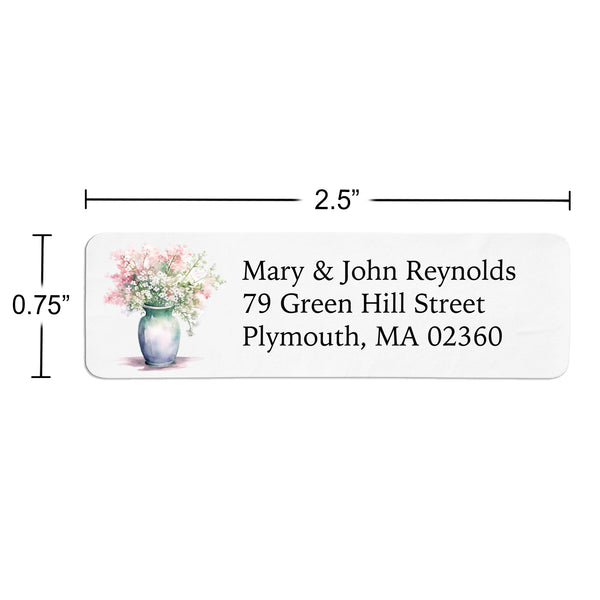 Pink Flowers in Vase Return Address Label