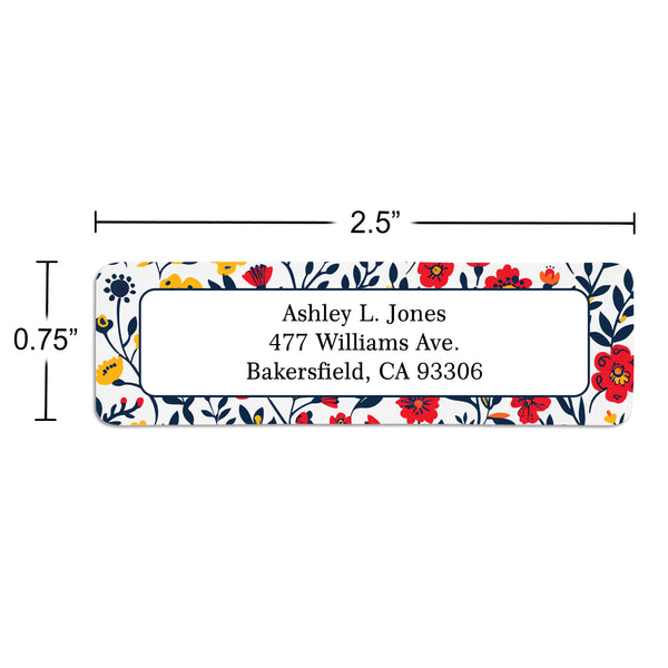 Red & Navy Blooms Floral Return Address Label