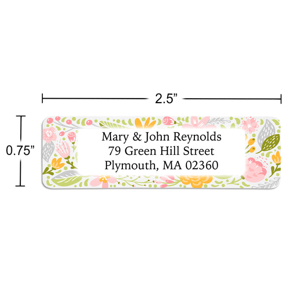Pink, Yellow & Green Floral Border Return Address Label
