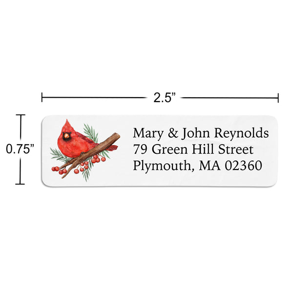 Red Cardinal Bird with Berries Return Address Label