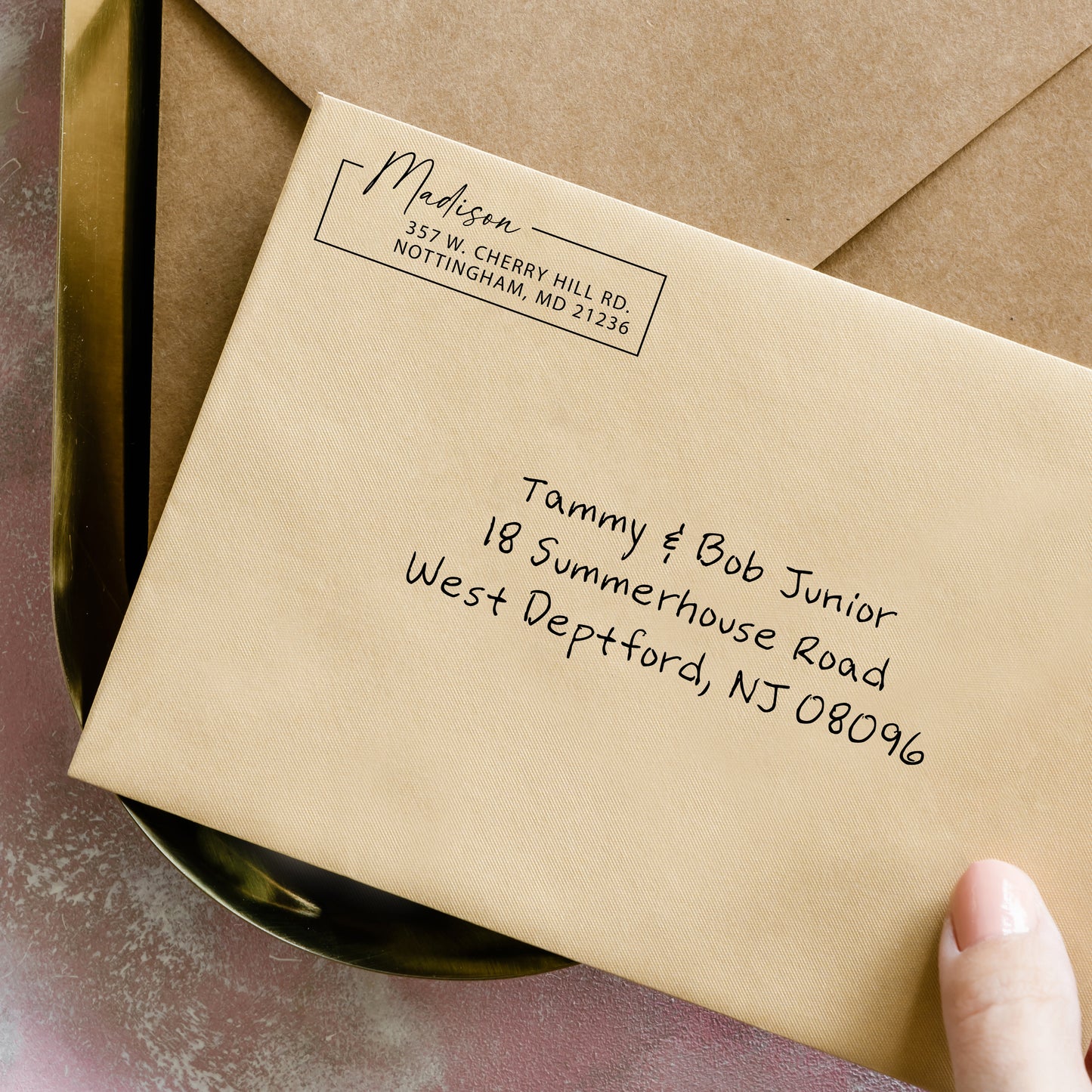 Personalized Return Address Stamp - Self-Inking or Wooden - Handwritten & Script (Madison Design)