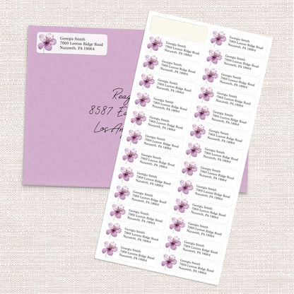 Purple Blossom Flower Return Address Label (156 Labels)