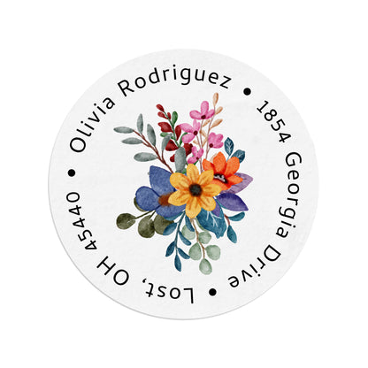 Colorful Flower Bouquet Round Return Address Labels