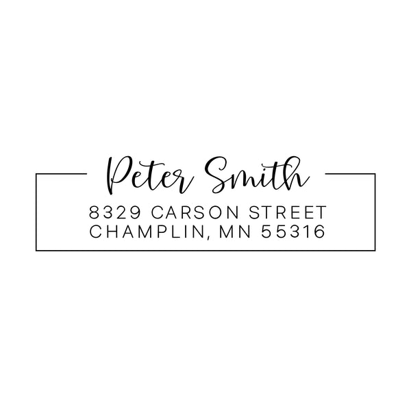 Script Border Return Address Stamp - Self-Inking - Handwritten & Script (Peter Smith Design)