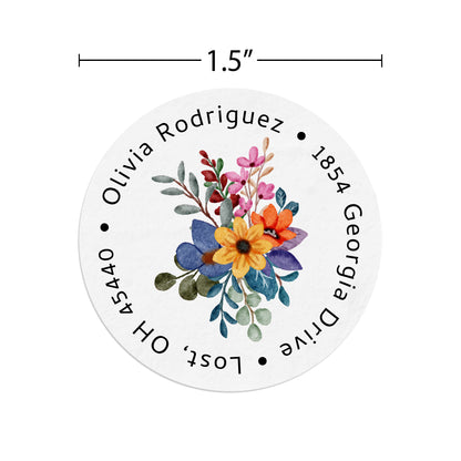 Colorful Flower Bouquet Round Return Address Labels