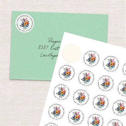 Colorful Flower Bouquet Round Return Address Labels