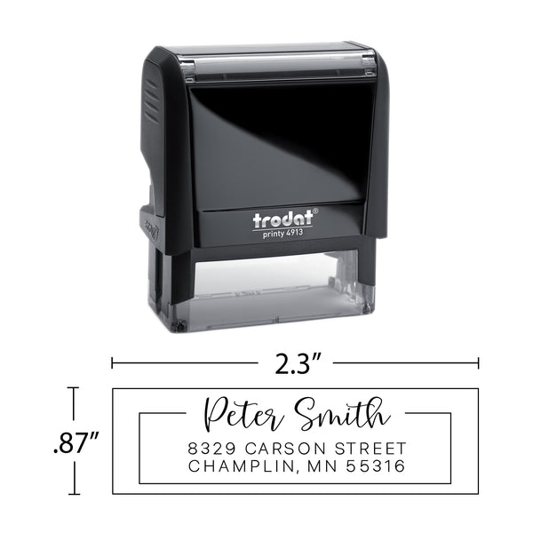 Script Border Return Address Stamp - Self-Inking - Handwritten & Script (Peter Smith Design)