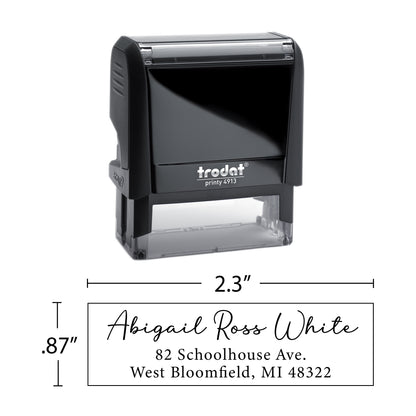 Personalized Return Address Stamp - Self-Inking or Wooden - Handwritten & Script (Abigail Ross White Design)