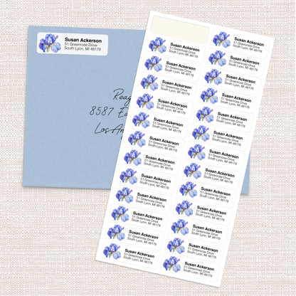 Blue Iris Flower Return Address Label (156 Labels)