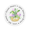 Pink Tulips in a Basket Round Return Address Labels