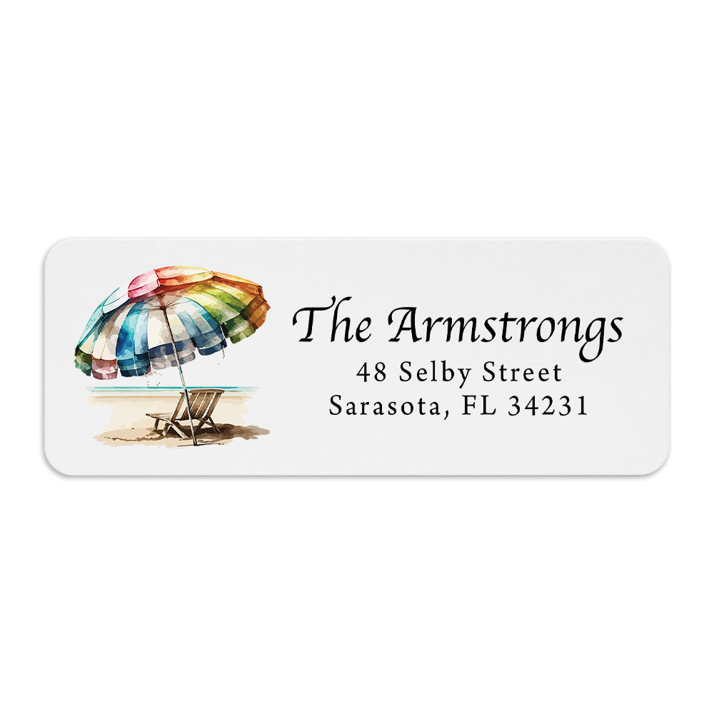 Umbrella on the Beach Return Address Label - The Armstrongs